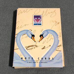 USPS 1997 Love Swans Stationary Note Cards 15 Note Cards & Envelopes
